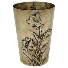 Antique Mug Art Nouveau Flowers 800 Silver - gilded / Cup Gebrüder Kühn Germany