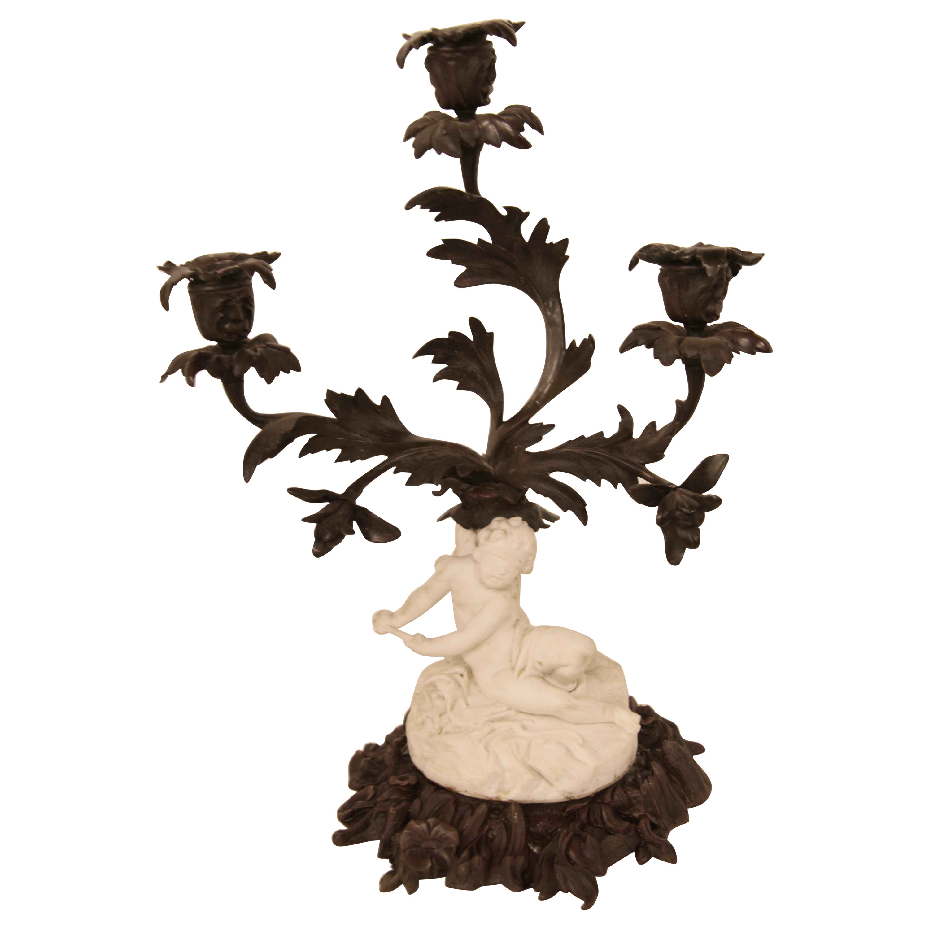 French Bronze and Bisque Candelabra For Sale