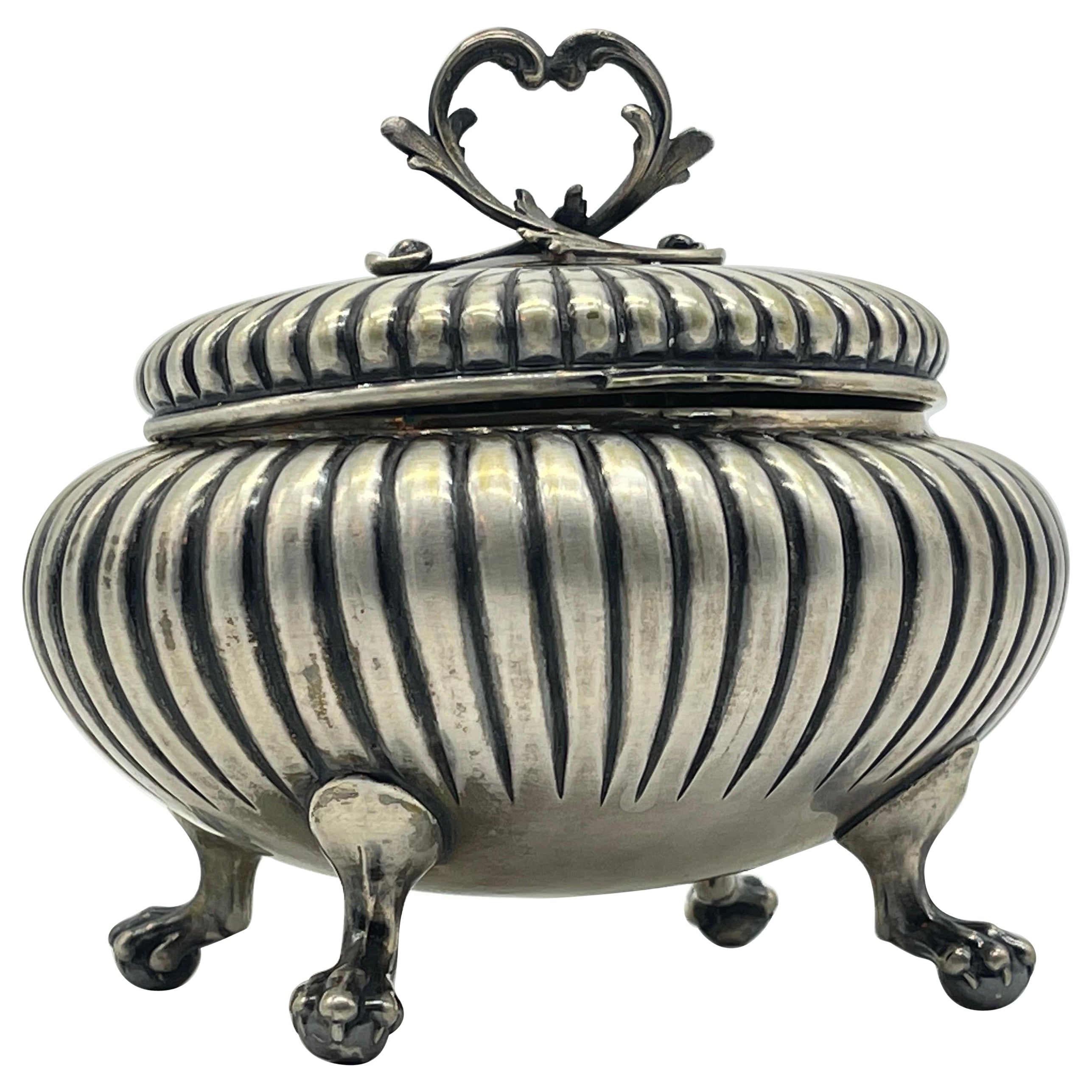 Exclusive Bonboniere / Sugar Lidded box claw ball feet 800 Silver Germany  For Sale