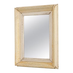 Vintage 1900s French Wooden White Patinated Mirror