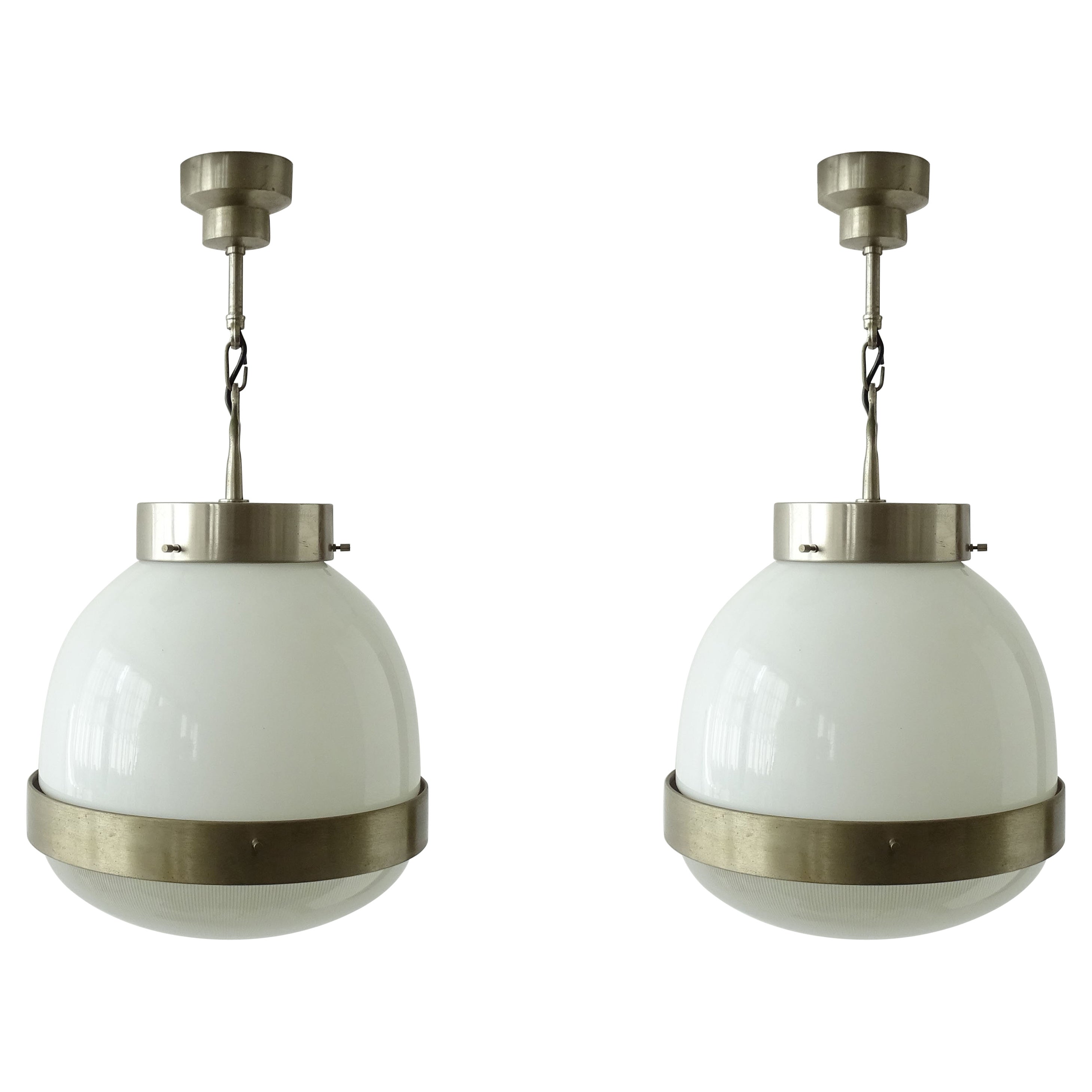 Sergio Mazza Pair of Large Delta Ceiling Lamps for Artemide, Italy 1960s For Sale