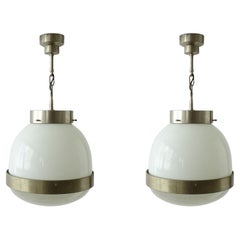 Vintage Sergio Mazza Pair of Large Delta Ceiling Lamps for Artemide, Italy 1960s