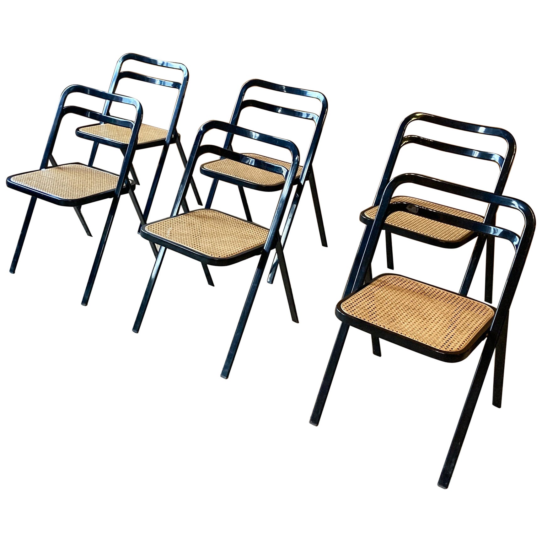 Mid-Century Modern Folding Chairs Viennese Straw by G. Cattelan, Italy 1970s For Sale