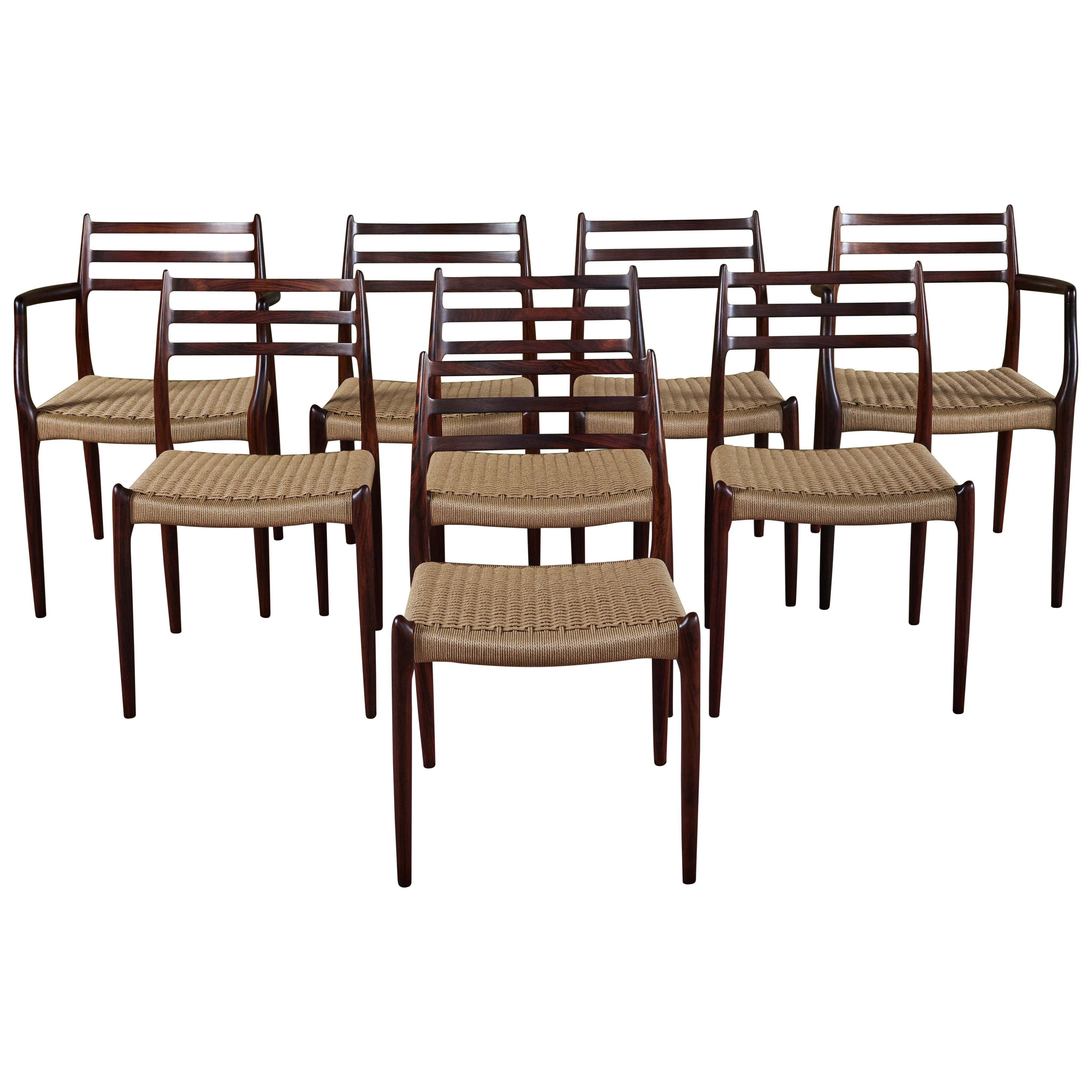 Ensemble de huit chaises de salle à manger modèle 78 en palissandre par N.O. Møller en vente