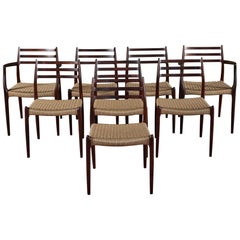 Set of Eight Model 78 Rosewood Dining Chairs by N.O. Møller