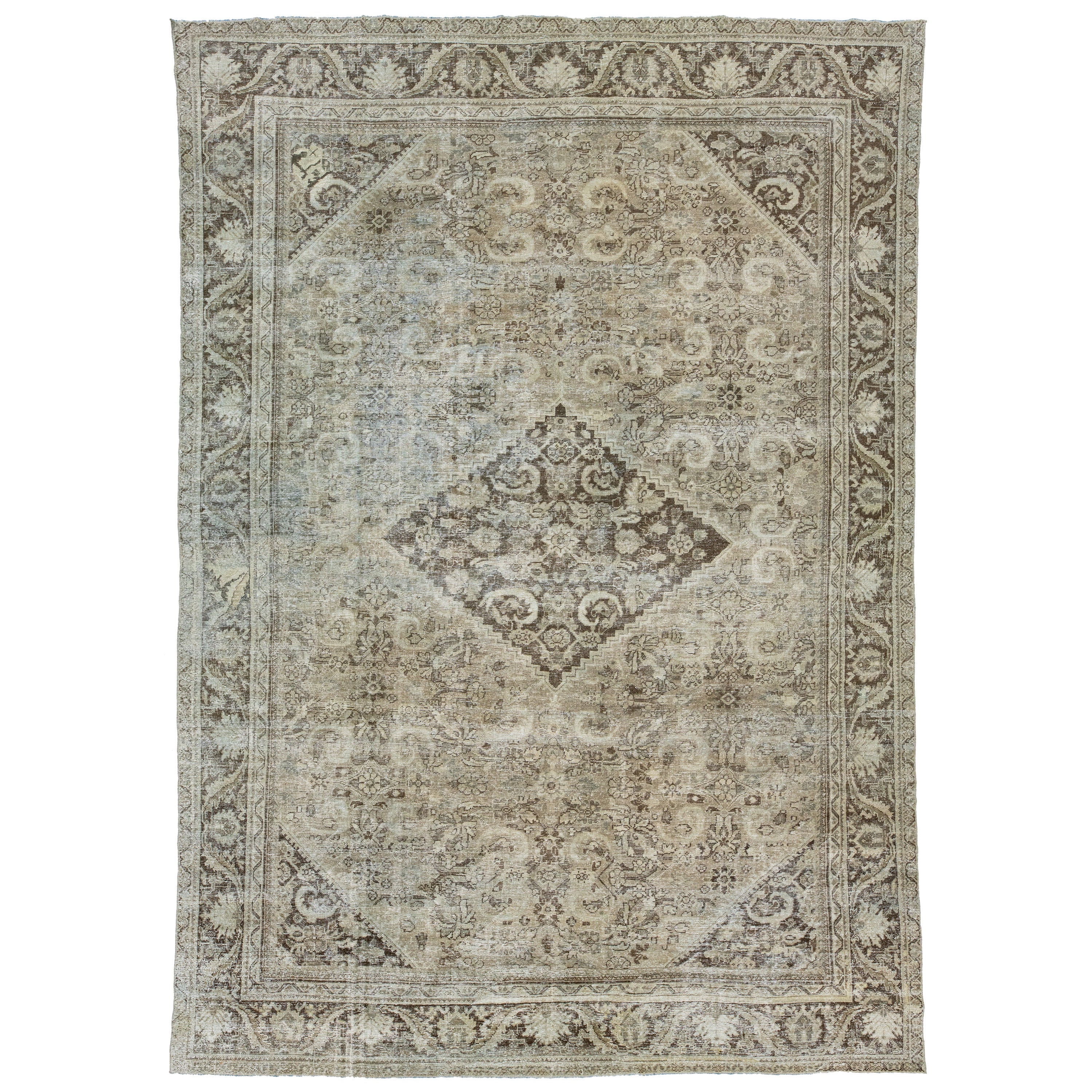 Brown Antique Persian Mahal Wool Rug With Allover Pattern From The 1900s For Sale