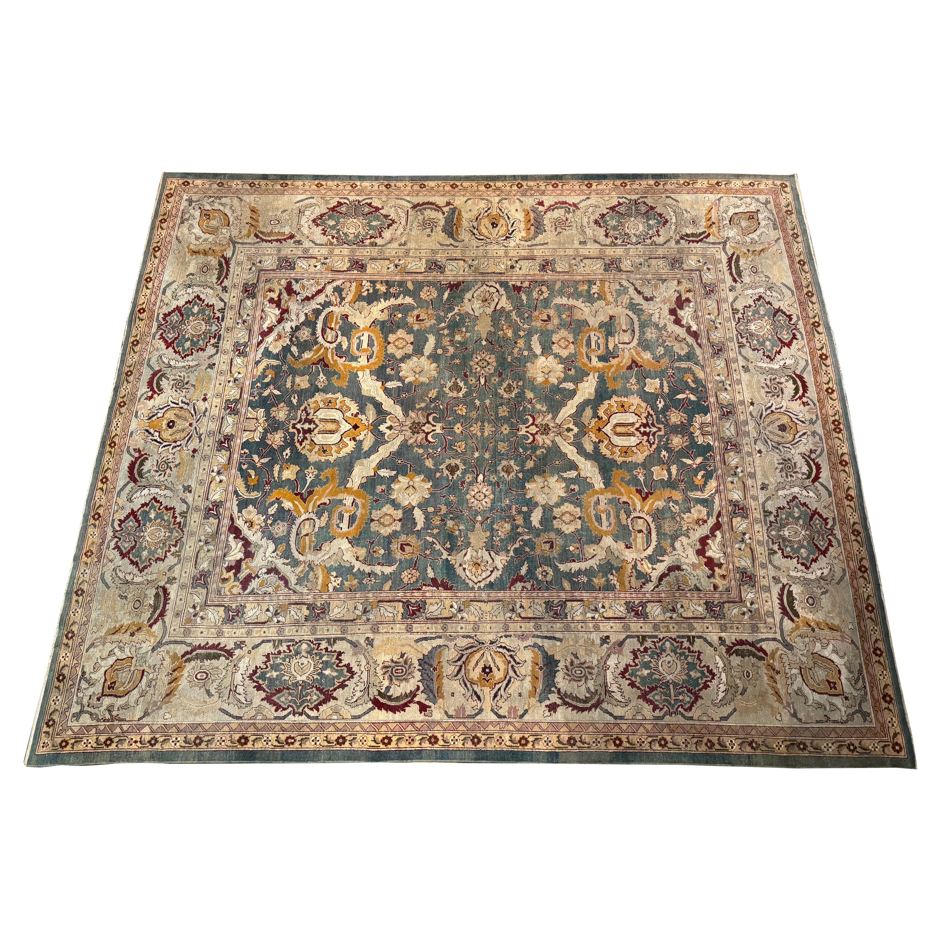 Early 20th Century Indian Hand Woven Wool Agra Rug For Sale