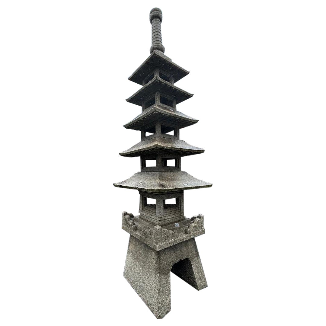 Japanese Huge Antique Stone Pagoda Lantern 180 Inches- Exceptional Garden Art
