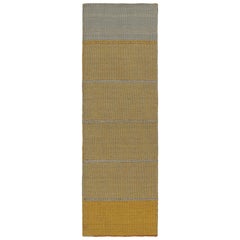 Rug & Kilim's Contemporary Kilim in Gold and Blue Stripes with Brown accents (Kilim contemporain avec des rayures or et bleues et des accents bruns)