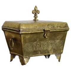 French Louis XIV Period HInged Incised Brass Keeping Box, early 18th century