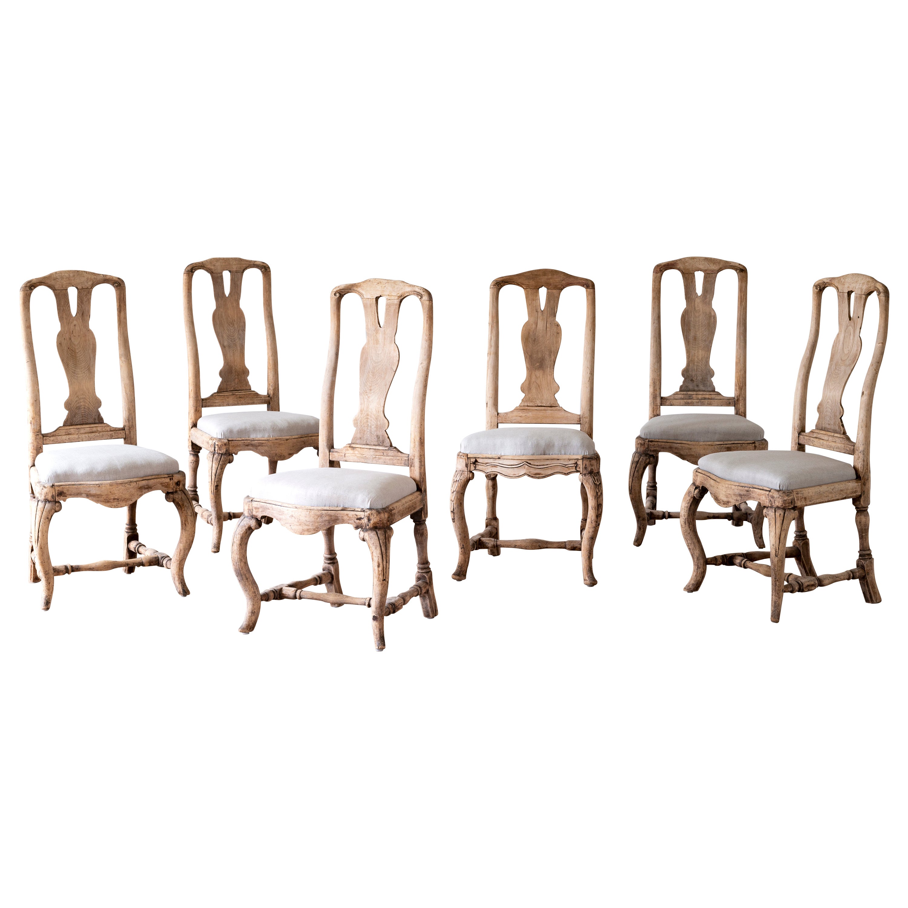 Ensemble de six chaises rococo suédoises du 18ème siècle en vente