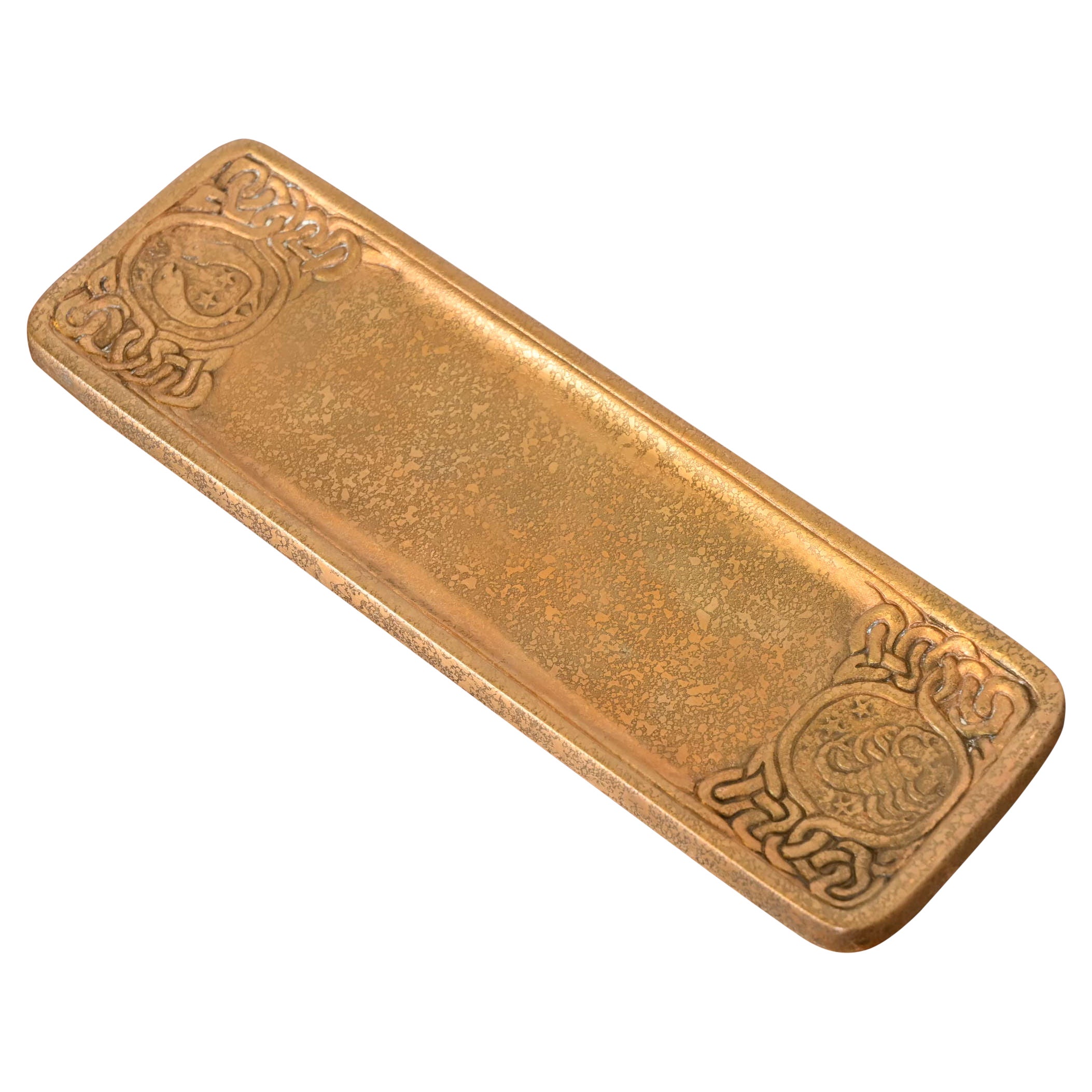 Tiffany Studios New York Zodiac Bronze Doré Pen Tray For Sale