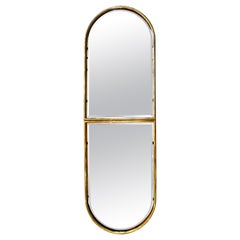Vintage 1960s Italian Minimalist Brass Full Floating Mirror with Round Arched Top Frame