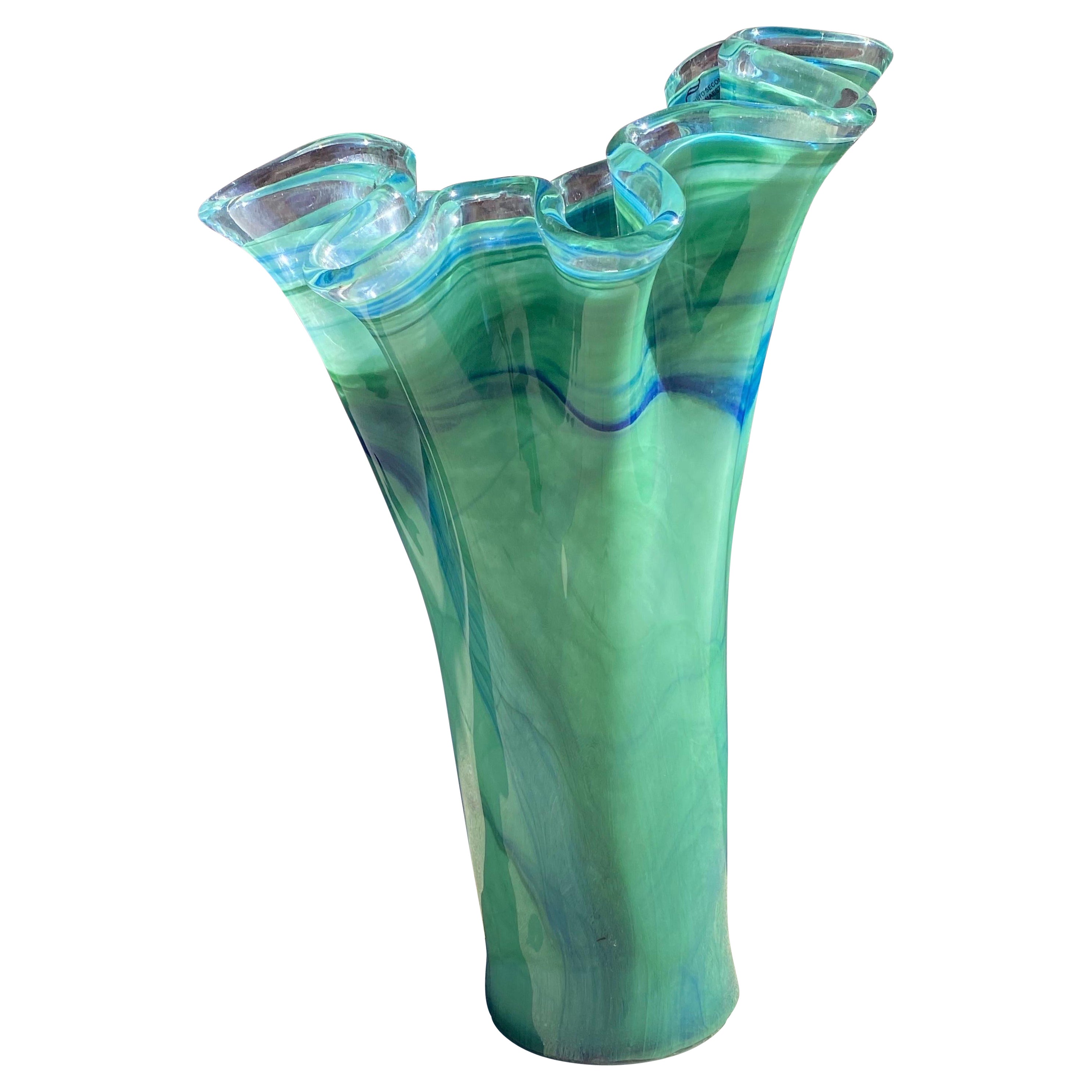Italienische Vase aus grünem Muranoglas im Angebot