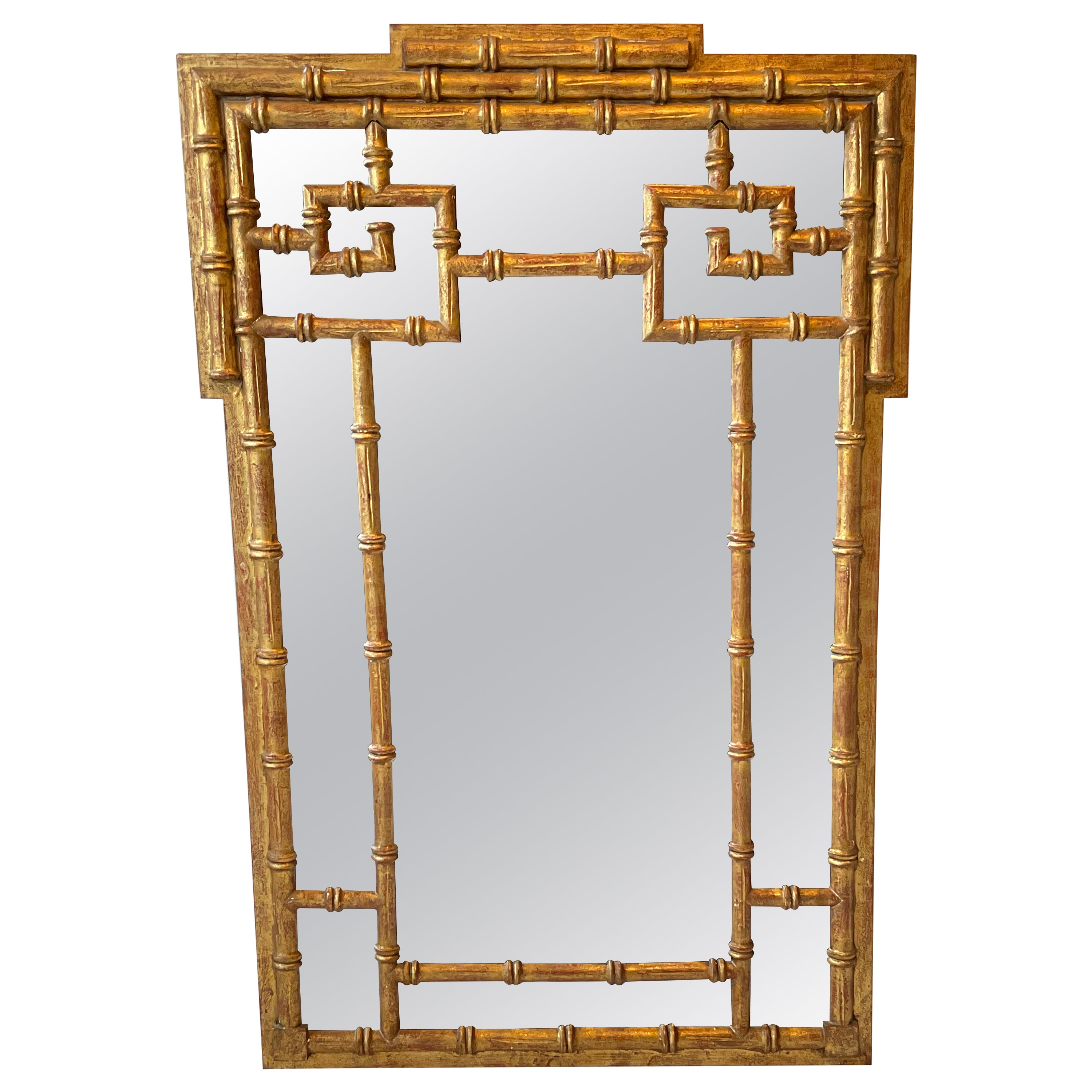 1960s Italian Carved Gilt Wood Greek Key Mirror For Sale
