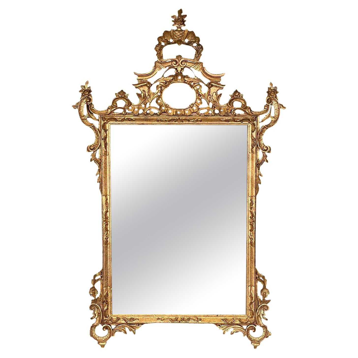 Italian Rococo Giltwood Hand Carved Wall Mirror For Sale