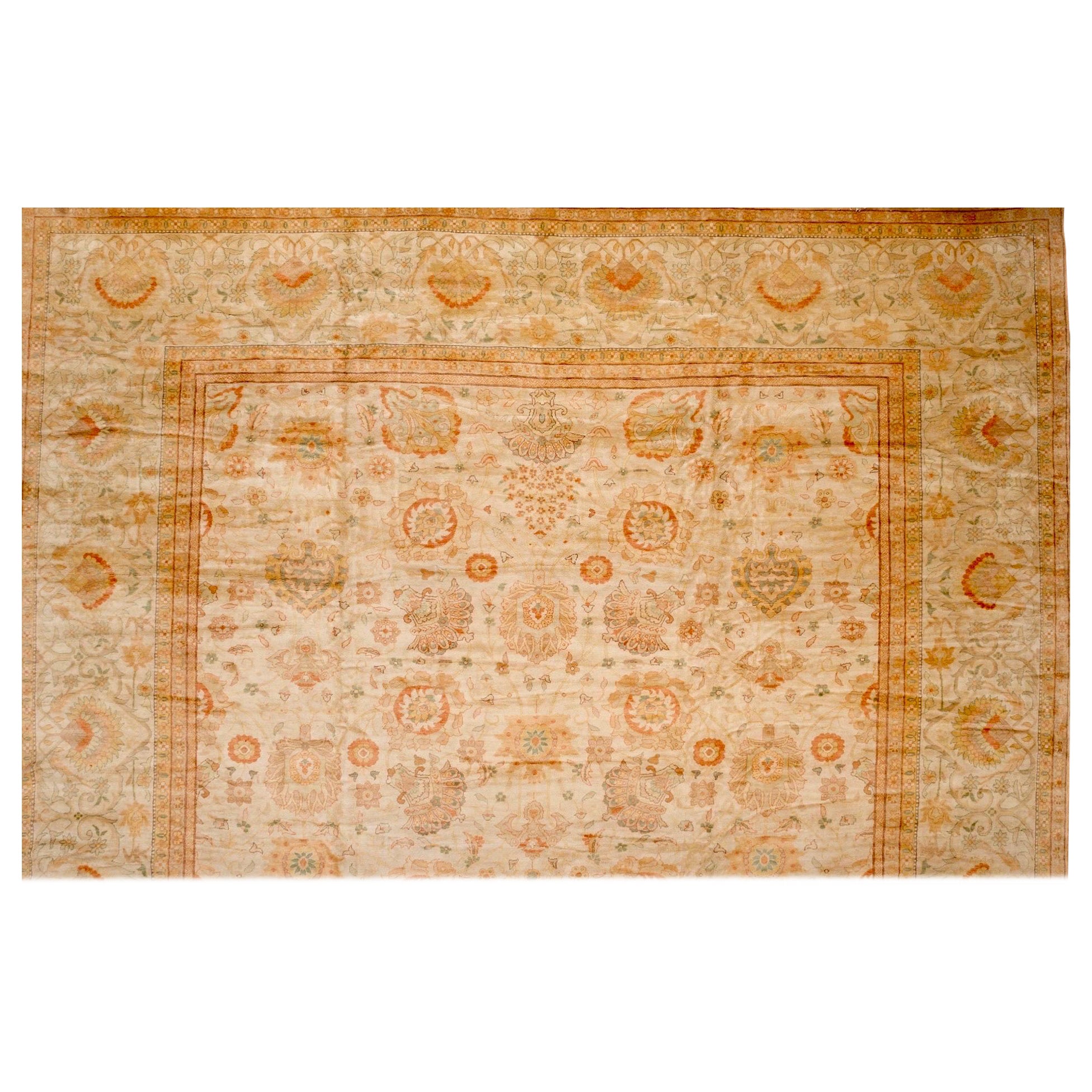 OVERSIZE Mansion Size Beige Ivory Persian Sultanabad Style Rug 18.7 x 39.8 ft  For Sale