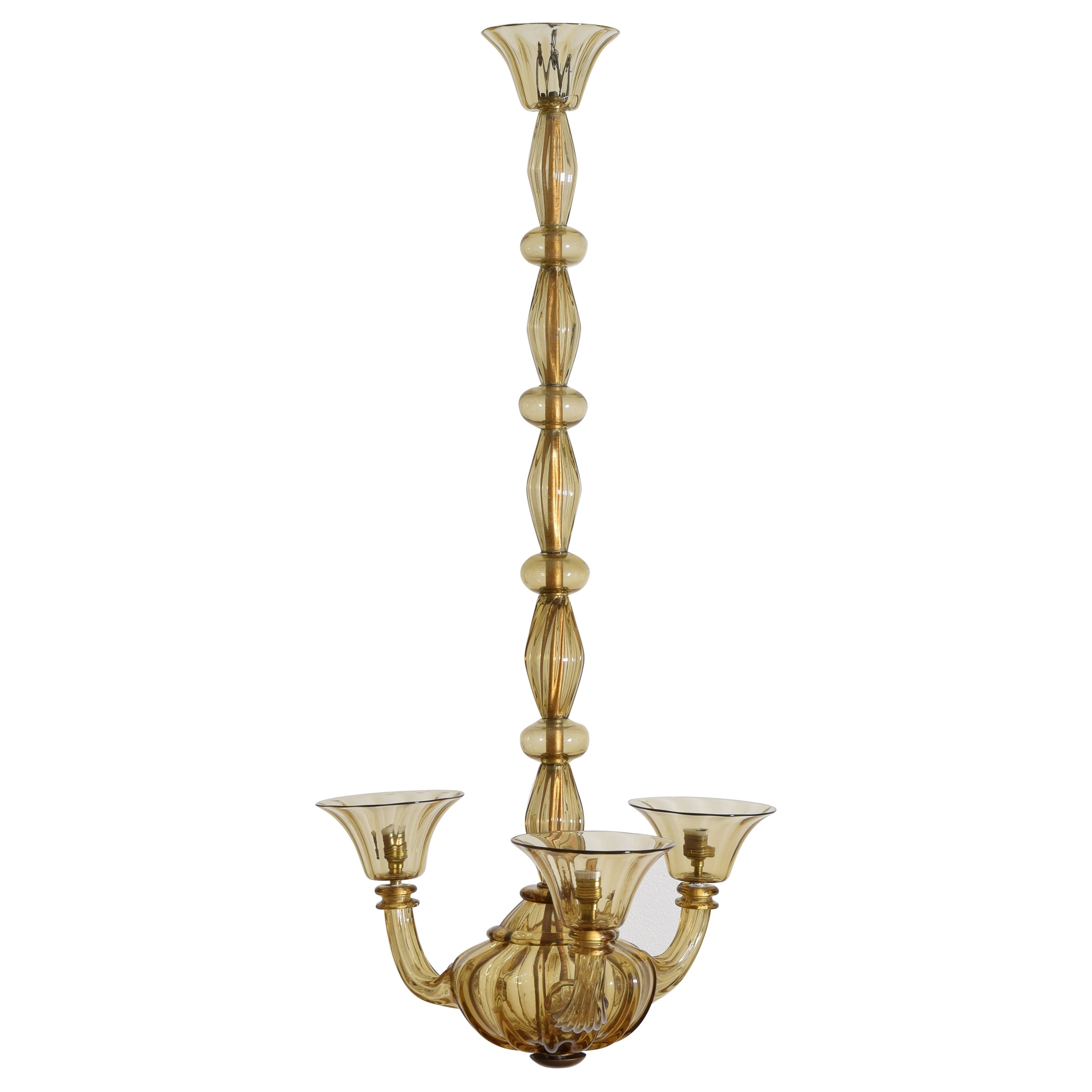 Italian, Murano, Blown Glass Tall 3-Light Chandelier, ca. 1950