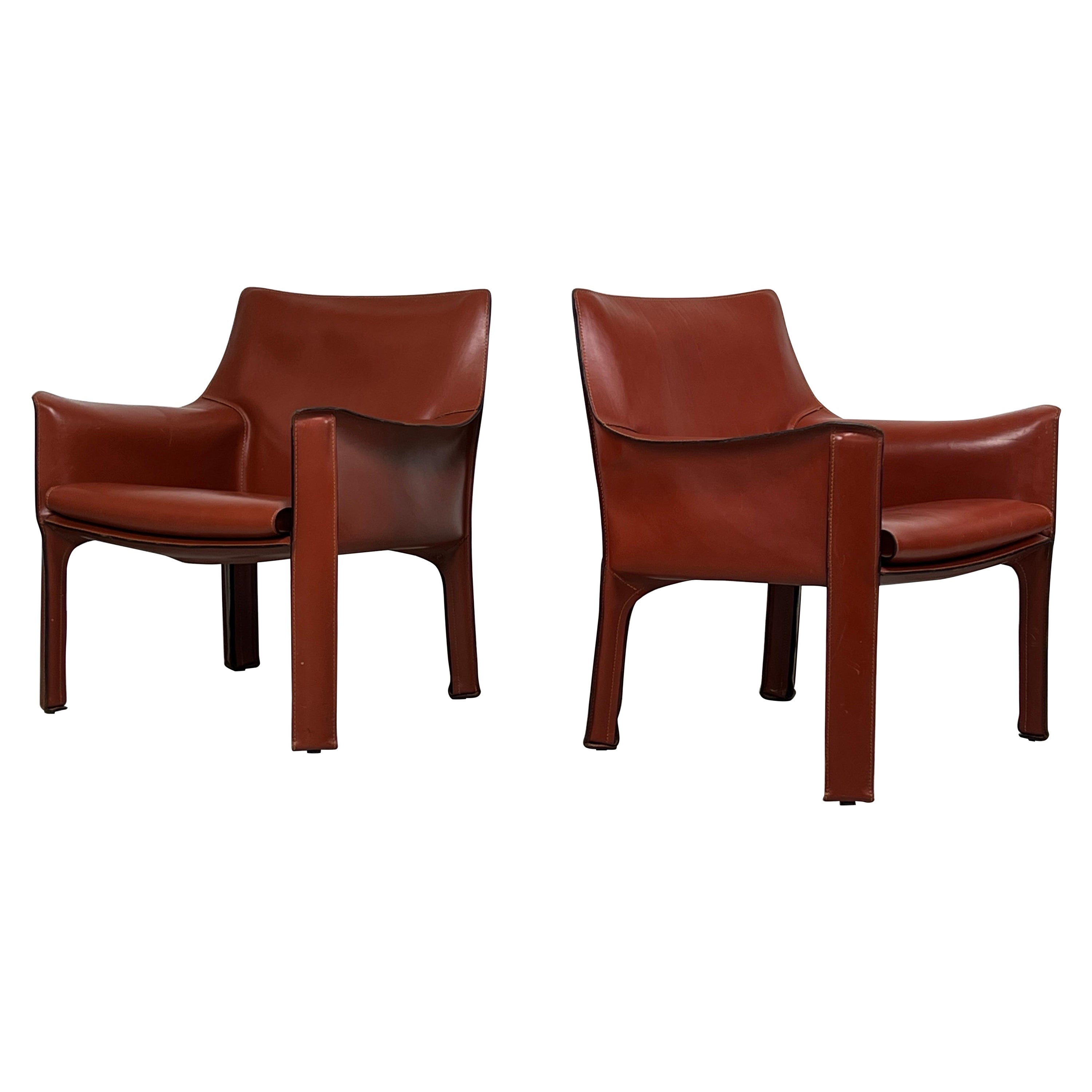 Pair of Mario Bellini 414 Cab Lounge Chairs for Cassina For Sale