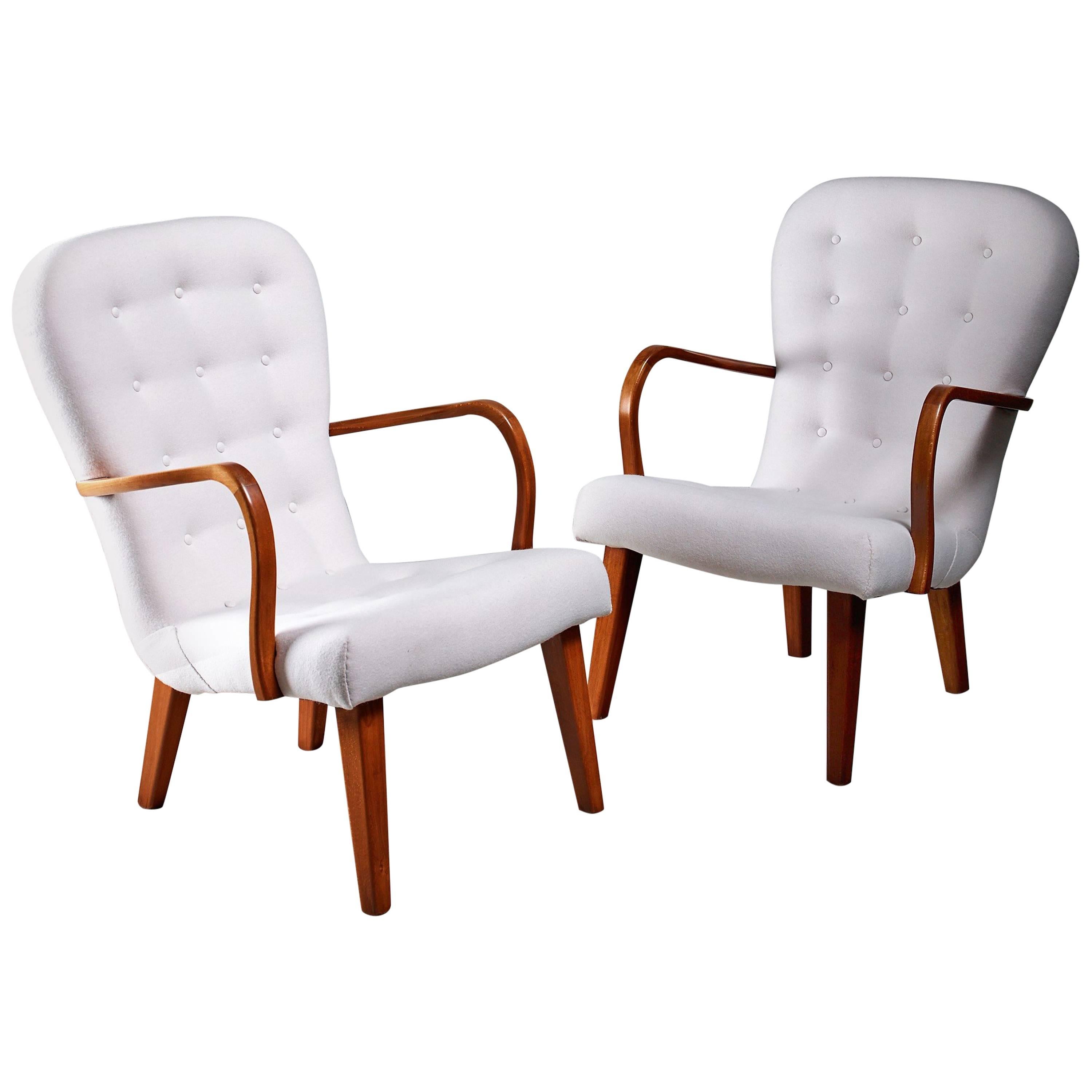 Pair of Lounge Chairs with Curved Armrests, Denmark, 1940s For Sale