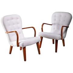 Pair of Lounge Chairs with Curved Armrests, Denmark, 1940s 6
