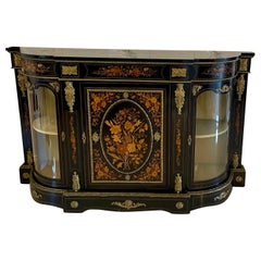 Outstanding Quality Antique Ebonised and Inlaid Floral Marquetry Credenza