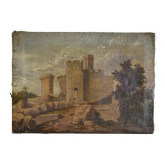 Huile sur toile du milieu du XIXe siècle, "Paysage avec ruines" Gibelin, Artistics