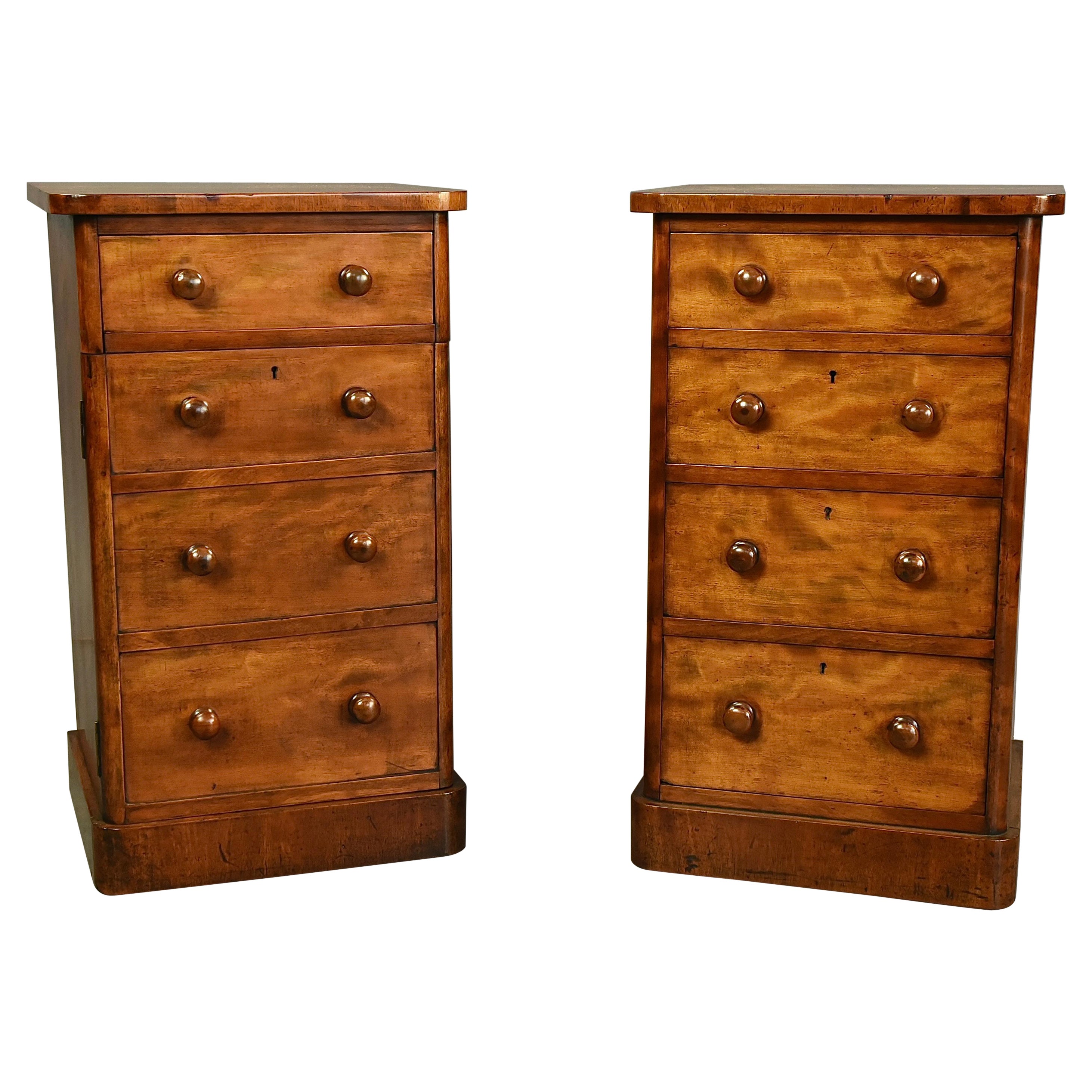 19th century pair of Antique satin walnut bedside chests of drawers nite stands