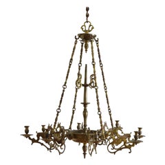 Lustre en bronze figuratif de style baroque néerlandais du 2e quart du 19e siècle