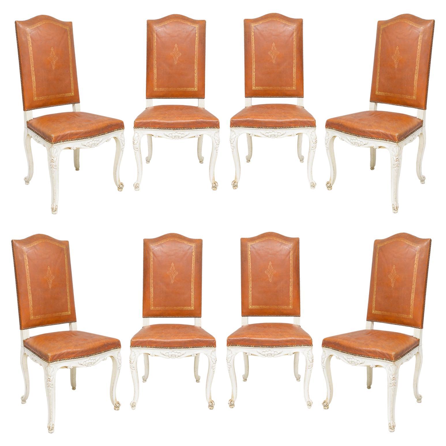 Set of Eight Regence - style Leather Dining Chairs