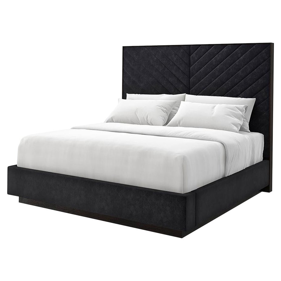 Black Chevron Tufted Upholstered Queen Bed For Sale