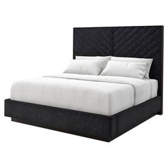 Black Chevron Tufted Upholstered Queen Bed