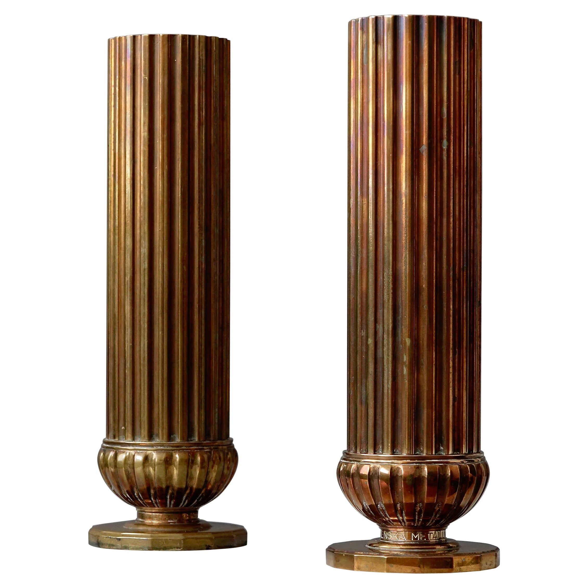 A pair of Bronze Art Deco Vases by SVM Handarbete, Sweden, 1930s For Sale