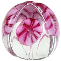 Fratelli Toso Murano Dark Light Pink Flowers Italian Art Glass Desk Paperweight