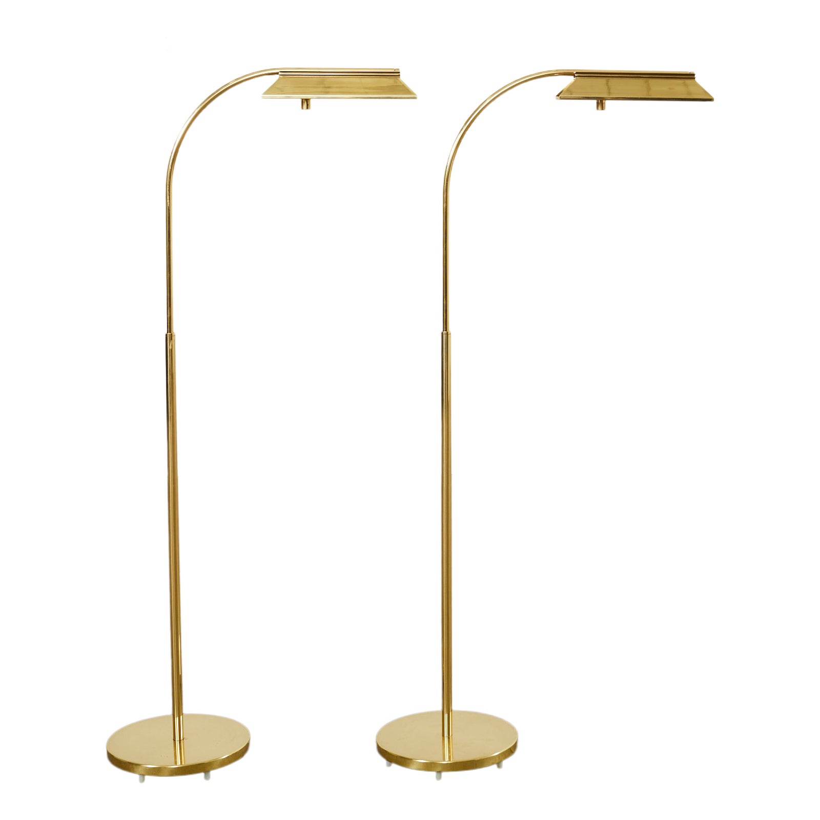 Pair of Art Deco Style Pharmacy Brass Floor Lamps by Casella For Sale