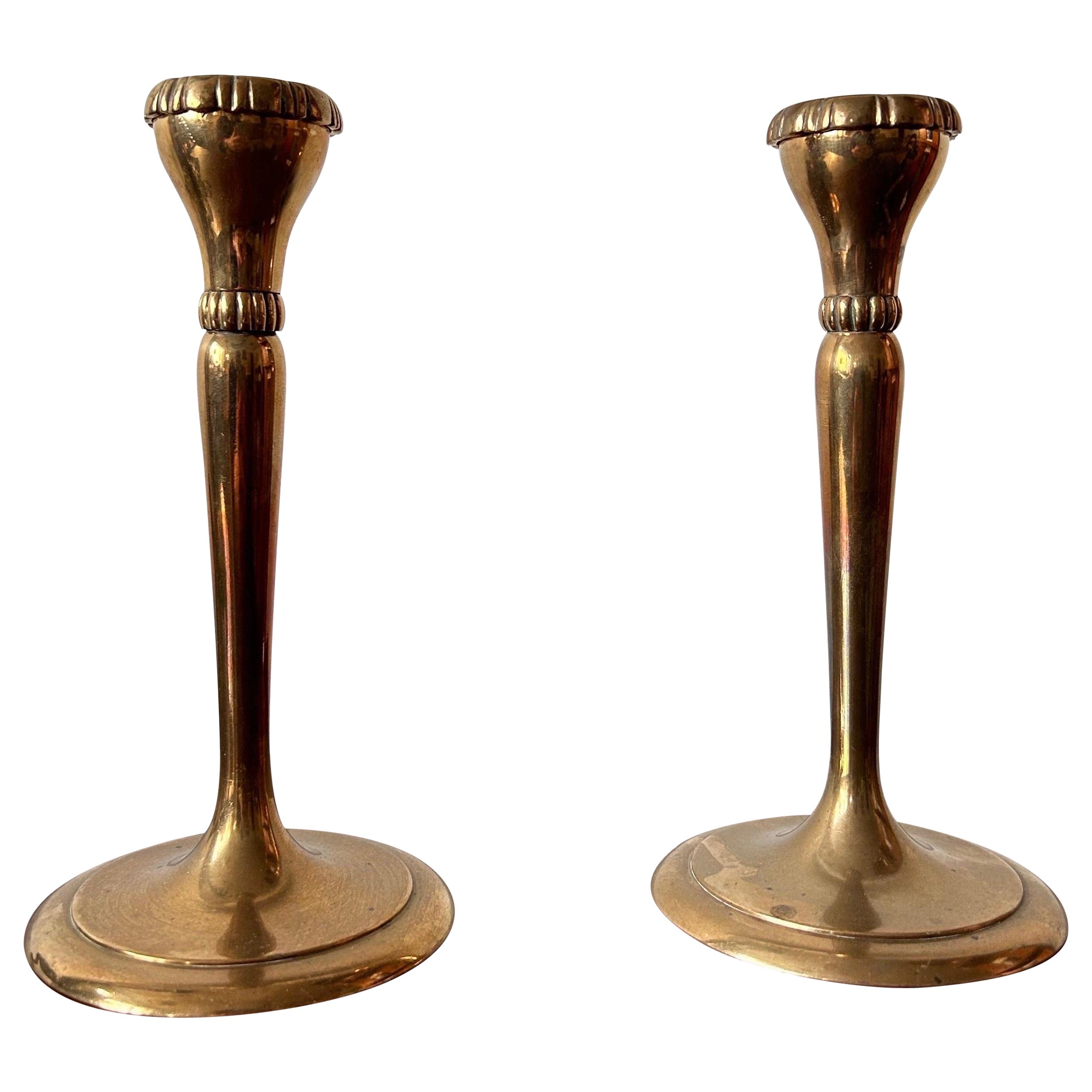 Pair of Mogens Ballin Bronze Candlesticks Model B12 For Sale