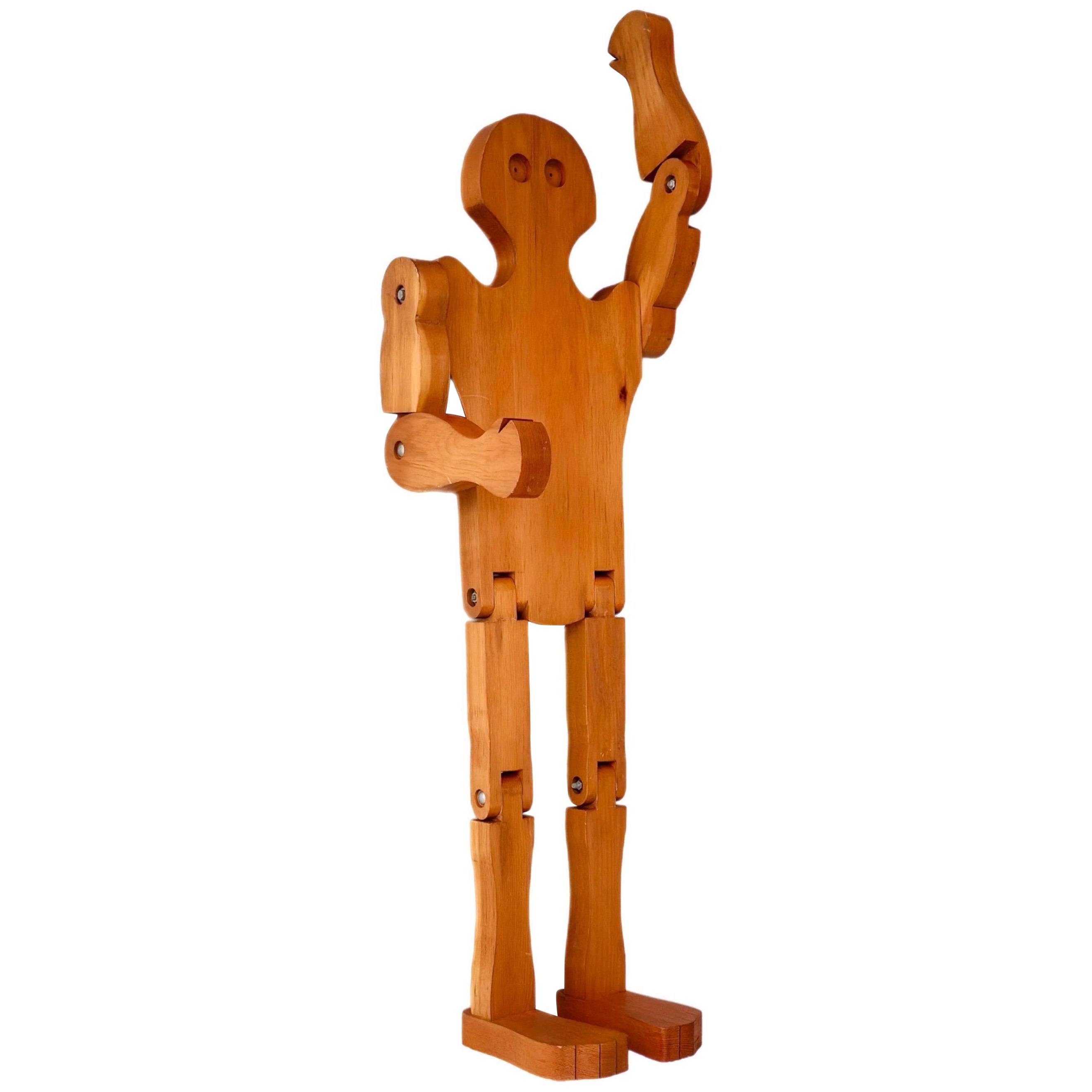 Mid-Century American Folk Art Wood Articulated Man Figure