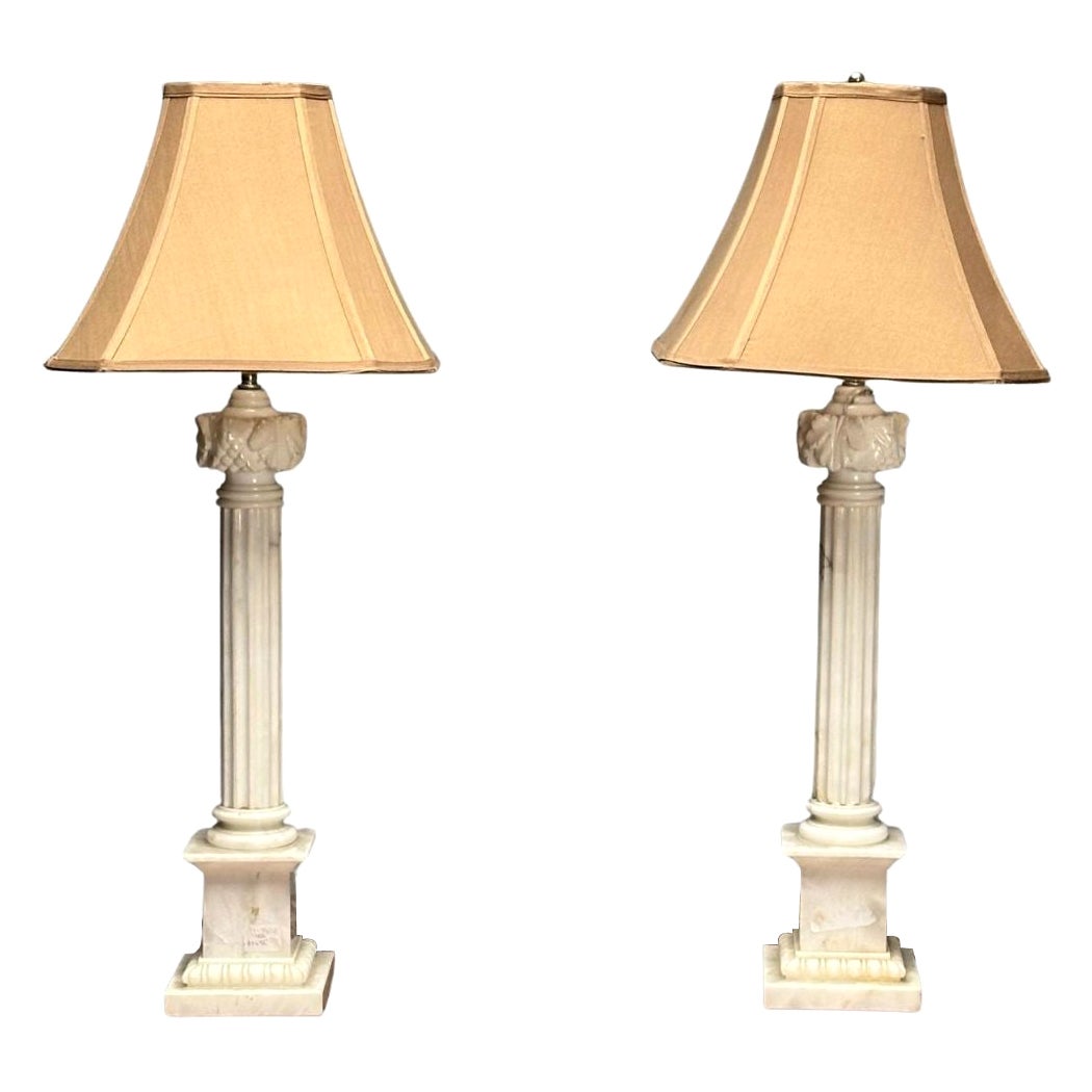 Italian Neoclassical, Column Motif Table Lamps, Marble, Italy, 1950s For Sale