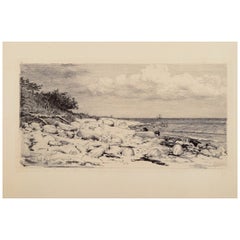 Antique Carl Bloch (1834–1890). Etching on paper. Danish coastal landscape