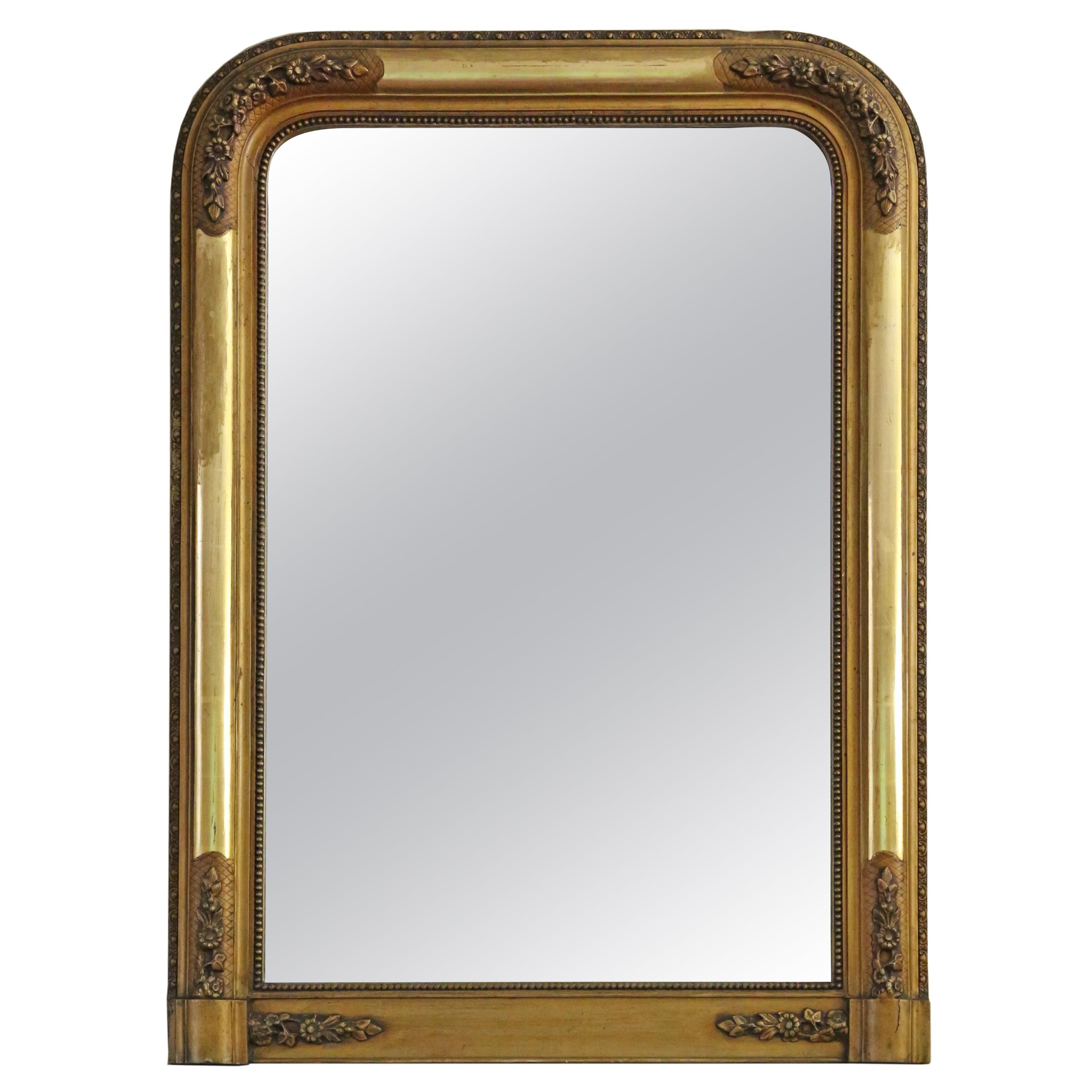 Antique large fine quality gilt overmantle wall mirror C1900