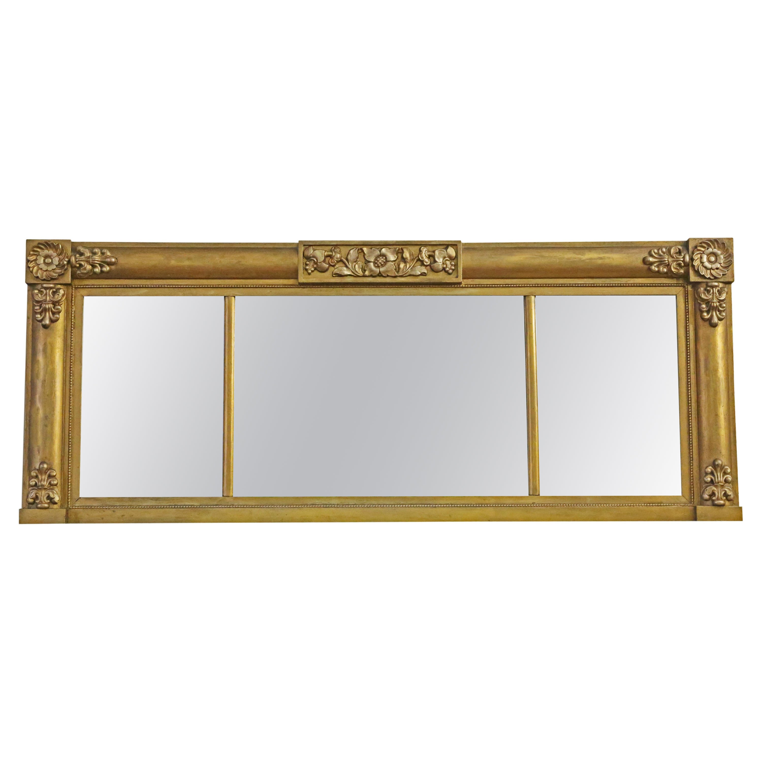 Antique large gilt overmantle wall mirror 19th Century fine quality For Sale