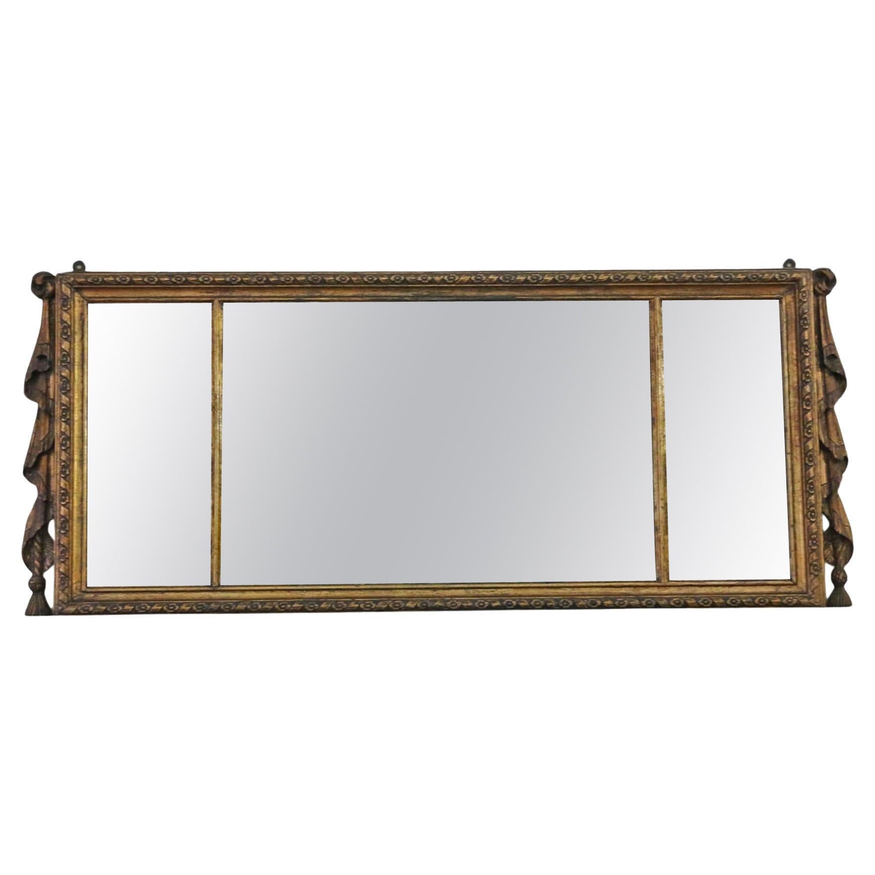 Antique large gilt 19th Century overmantle wall mirror fine quality For Sale