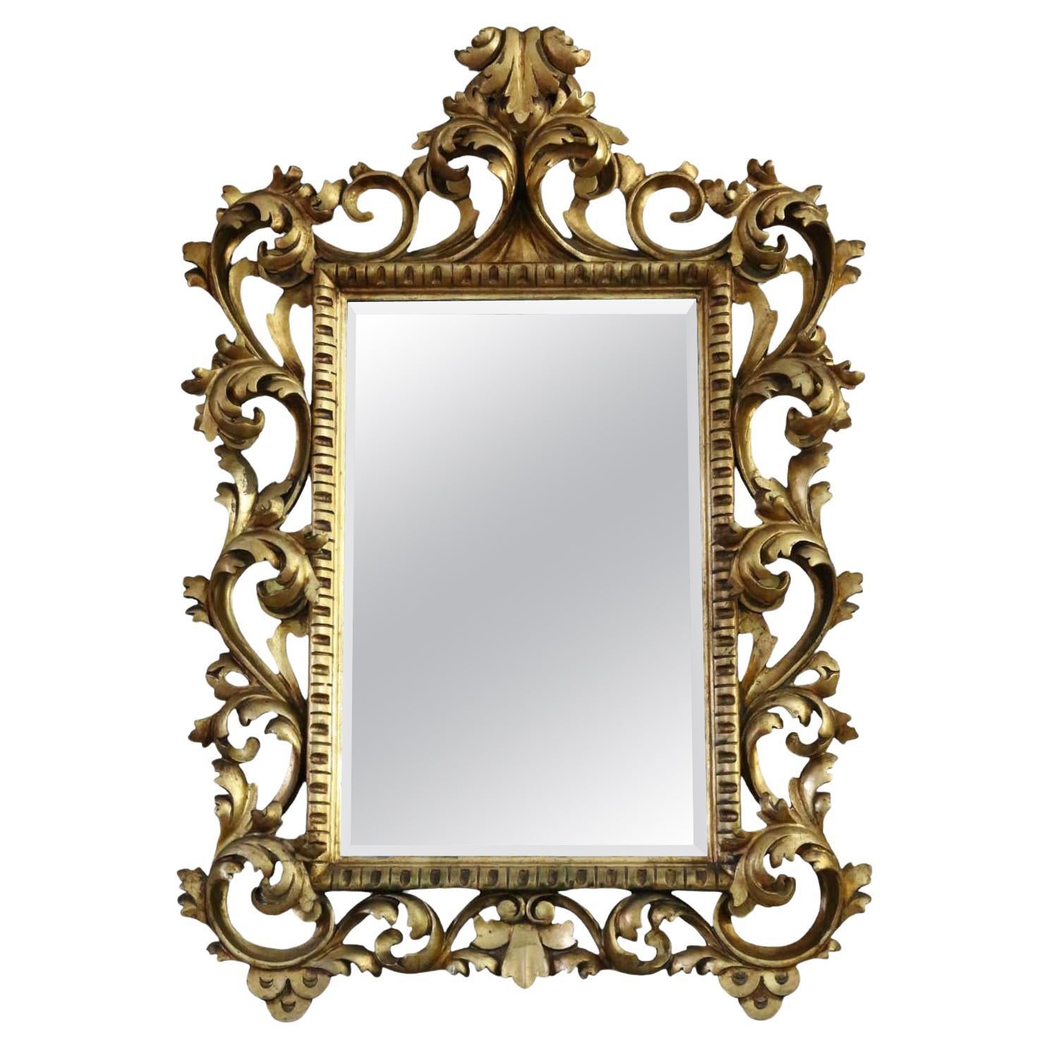 Antiguo gran espejo de pared dorado sobremantel Siglo XIX fina calidad florentina s