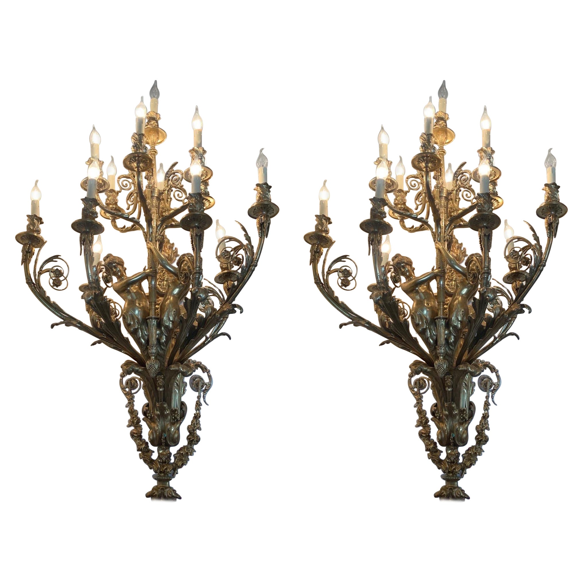 Huge, 4ft tall, French baroque wall lights, solid bronze (pair available)  For Sale