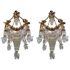 Vintage Stunning 4ft tall, French crystal waterfall chandelier (pair available) 