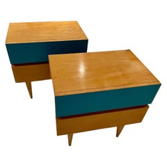 Pair of Night Stands With A Blue Drawer, In The Style Of  Gio Ponti- Italy 1950
