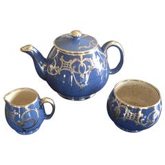 Moorcroft English Pottery Tea Service in Lapis Blue with Silver Overlay