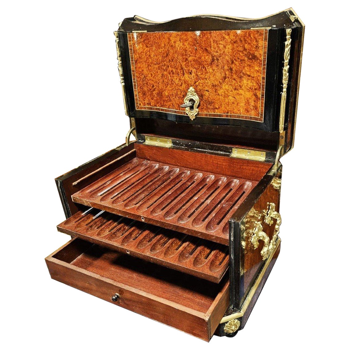 Royal Count Cigar Box Humidor French Napoleon by Alphonse Giroux 19th Century