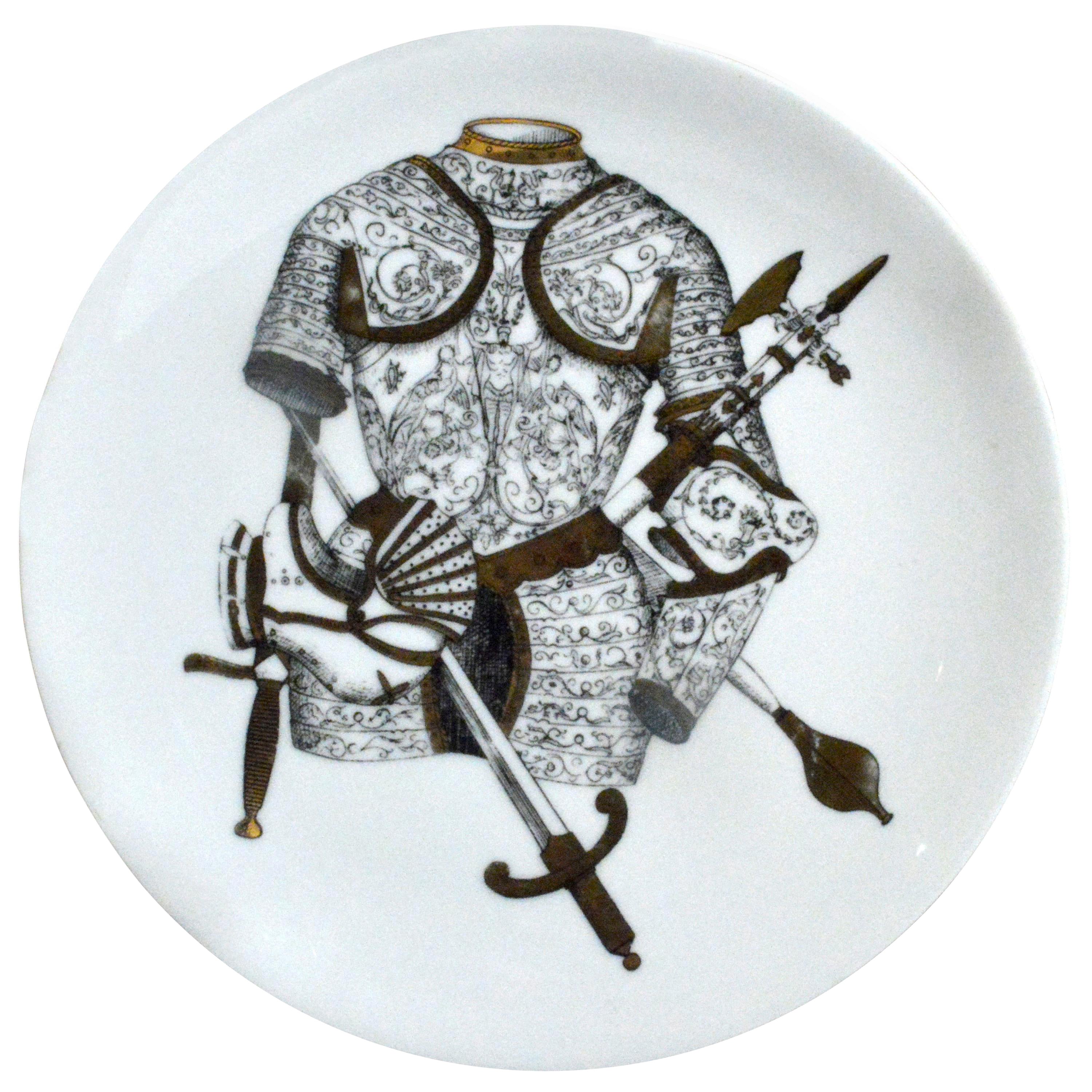 Piero Fornasetti Porcelain Plate with Coats of Armour, the Armature Pattern For Sale