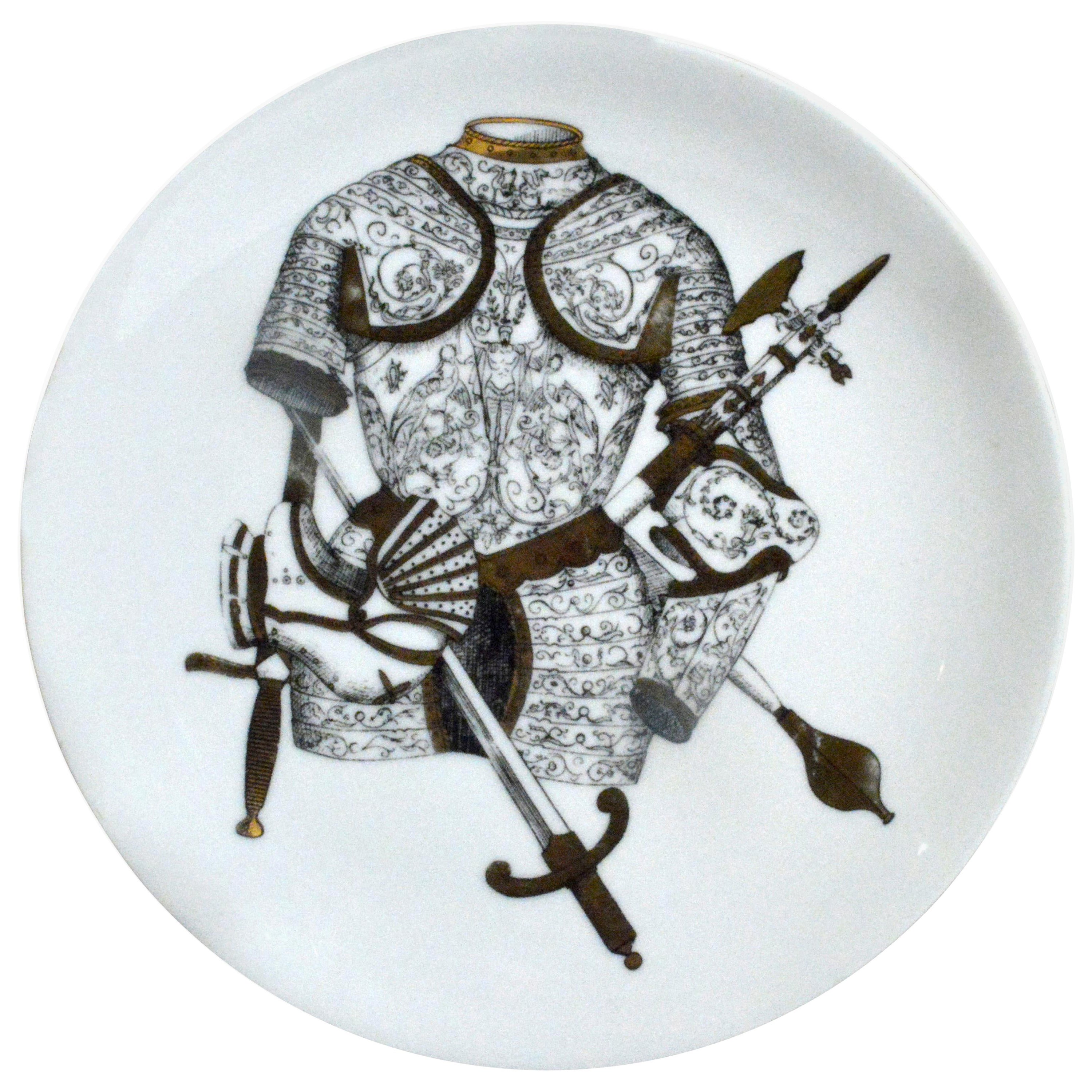 Piero Fornasetti Porcelain Plate with Coats of Armour, the Armature Pattern